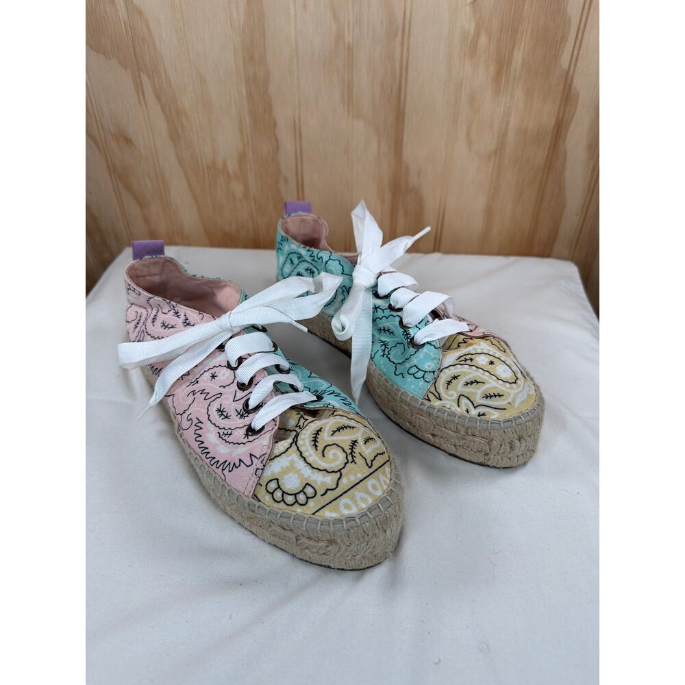 Manebi Bandana Paisley Espadrilles Multicolor Platform Lace Up EU40/US10 NWOB